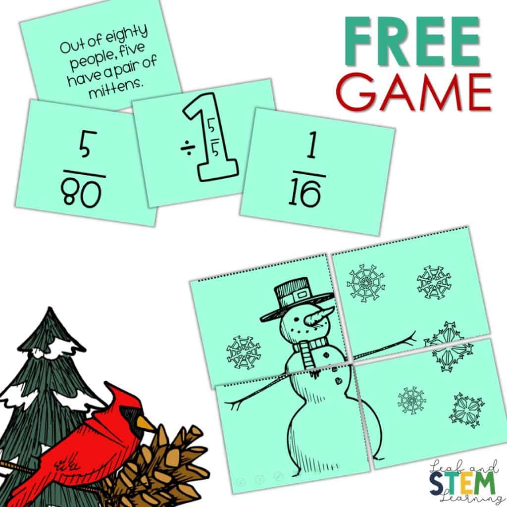 Free game.  Eight cards showing a Christmas fraction game.