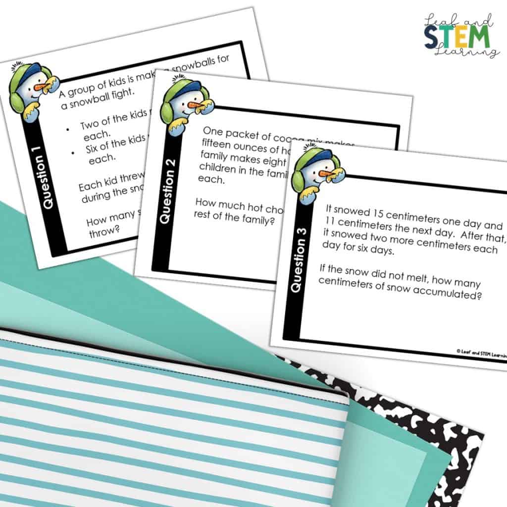 Three multi-step problem solving task cards for the 5th grade skill TEKS 5.4B